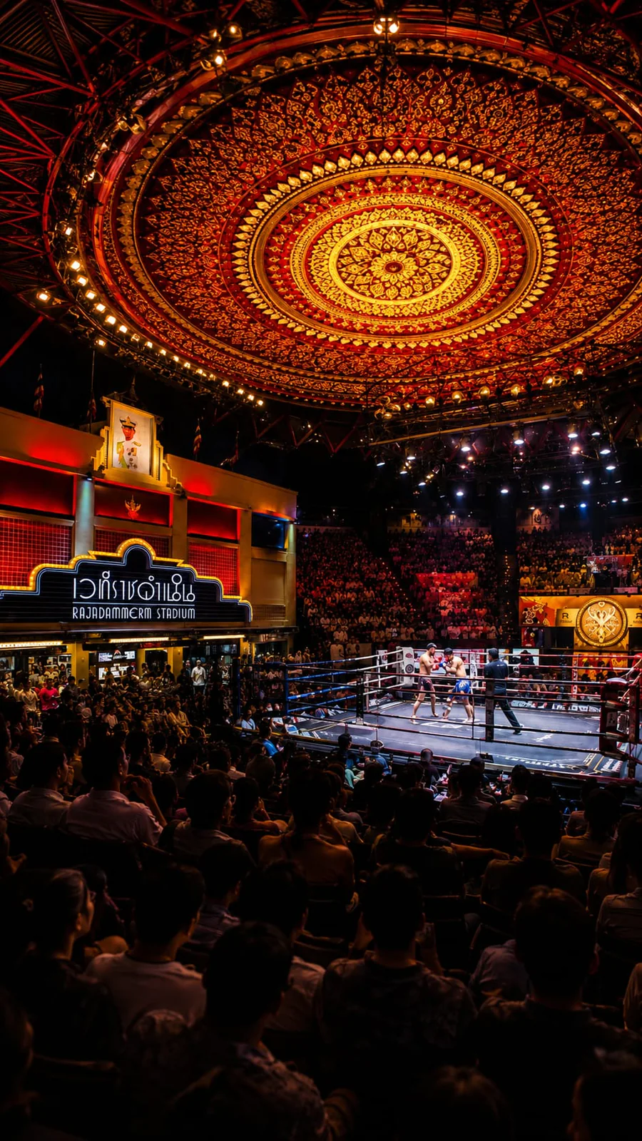 Combate de Muay Thai en el histórico Rajadamnern Stadium de Bangkok