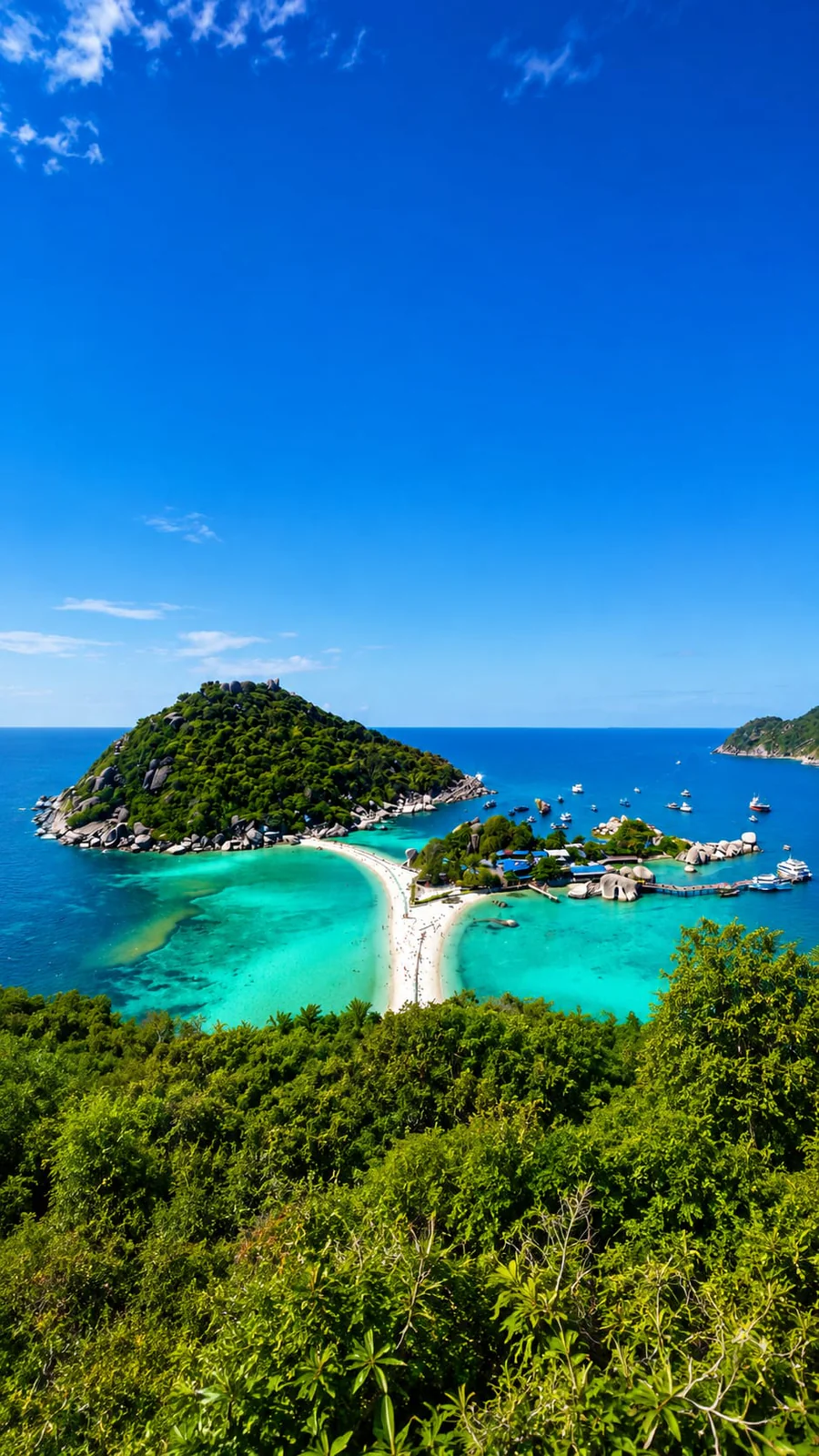 Vista panorámica de Koh Nang Yuan y sus aguas turquesas junto a Koh Tao